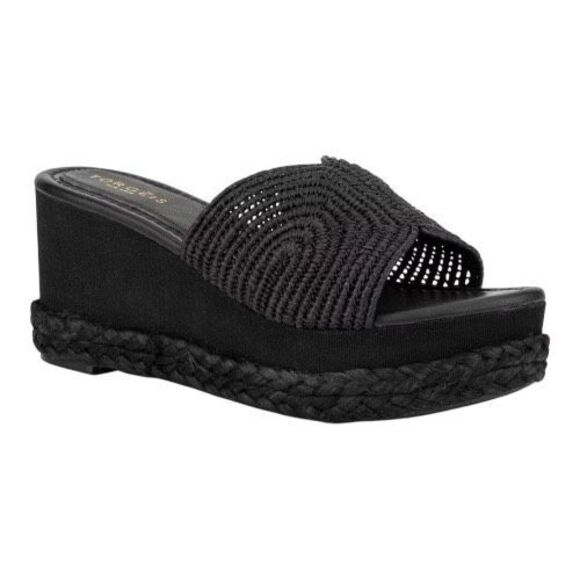 Torgeis New York Women's Ariadne Black Woven Platform Wedge Slide Sandal Size 10 - Picture 1 of 8
